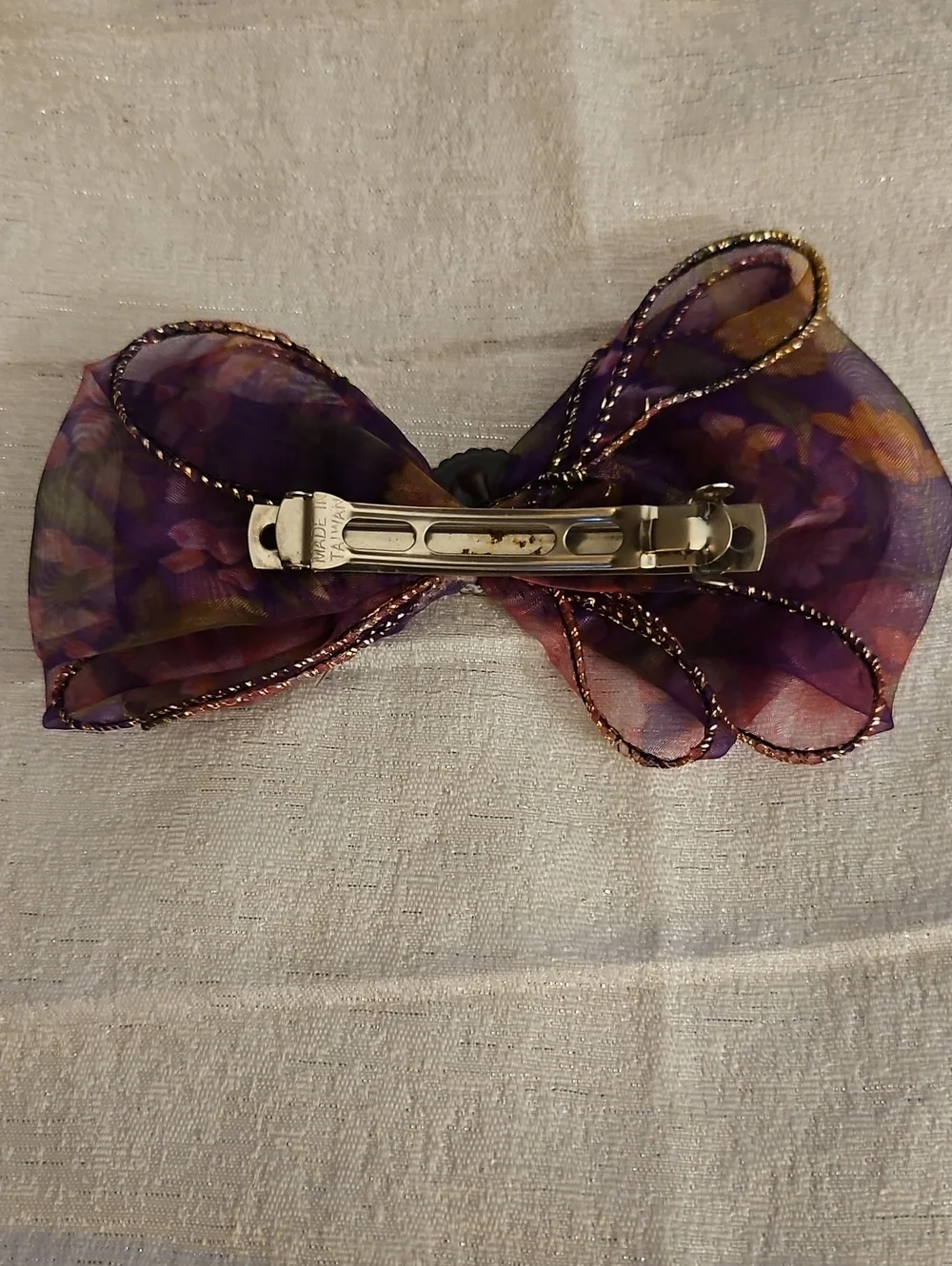 Vintage Purple Floral Sheer Bow Hair Barrette